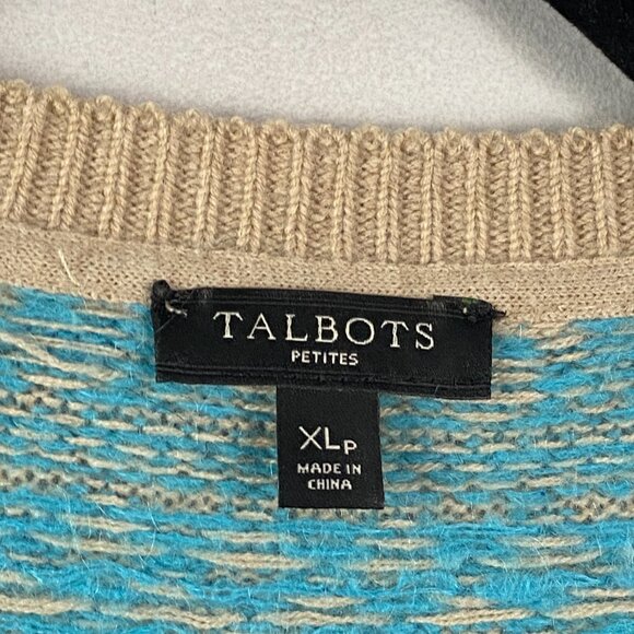 Talbots Cardigan Sweater Size XLP Fair Isle Multicolor Lambswool Mohair - Picture 4 of 10